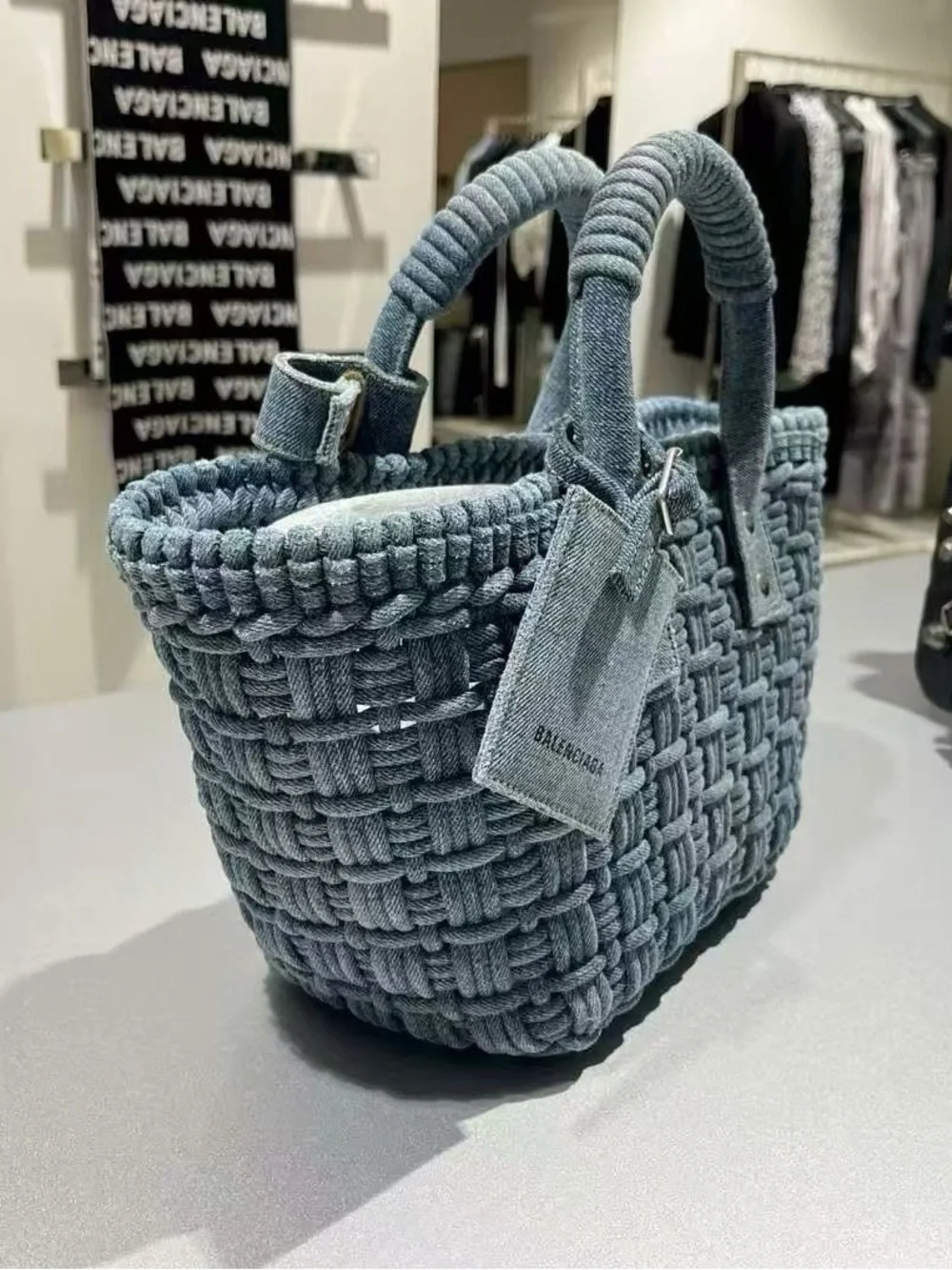 NEW Balenciaga Denim Bistro XS Basket Top Handle Bag